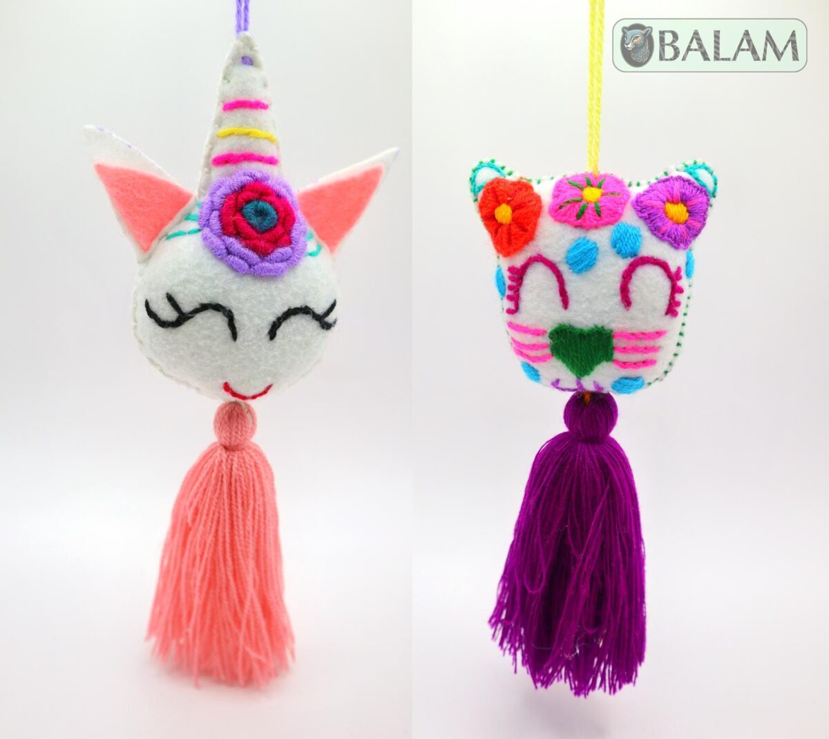 Mexican Cat Pom Pom tassel, Unicorn ornament, Cat Ornament, Unicorn tassel, Mexican Felt Pom Pom, Tassel. - Image 2