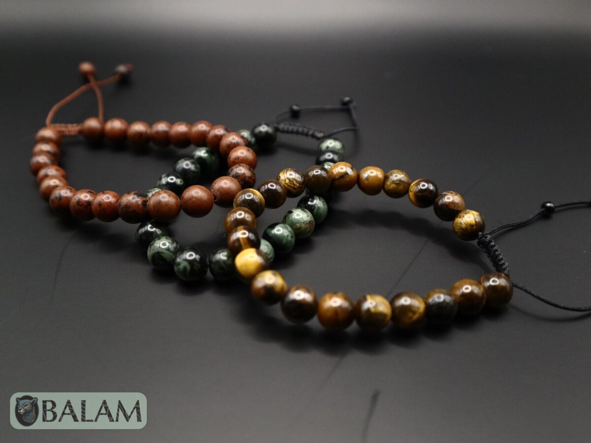 Protective bracelet. Healing bracelet, Green Jasper, Brown Obsidian, Tiger's eye Stone bracelets. 8.5mm diameter. Adjustable 8 to 10''. - Image 5