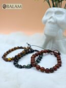 Protective bracelet. Healing bracelet, Green Jasper, Brown Obsidian, Tiger's eye Stone bracelets. 8.5mm diameter. Adjustable 8 to 10''.
