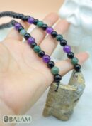 Fossil Mayan Mask Ceremonial Necklace, Aventurine and obsidian bead Necklace, Mayan fossil stone, Protective Necklace, Native Mayan.