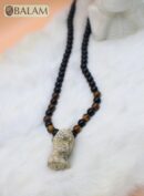 Jaguar necklace, Fossil Mayan Mask Ceremonial Necklace, tigers' eye and obsidian bead Necklace, Mayan fossil stone, Protective Necklace.