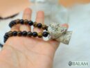 Jaguar necklace, Fossil Mayan Mask Ceremonial Necklace, tigers' eye and obsidian bead Necklace, Mayan fossil stone, Protective Necklace.