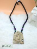Fossil Mayan Mask Ceremonial Necklace, Aventurine and obsidian bead Necklace, Mayan fossil stone, Protective Necklace, Native Mayan.