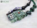 Duality of life and death necklace, Ceremonial Necklace, Jade, Obsidian, aventurine beads. Teotihuacan mask obsidian with aventurine inlays.