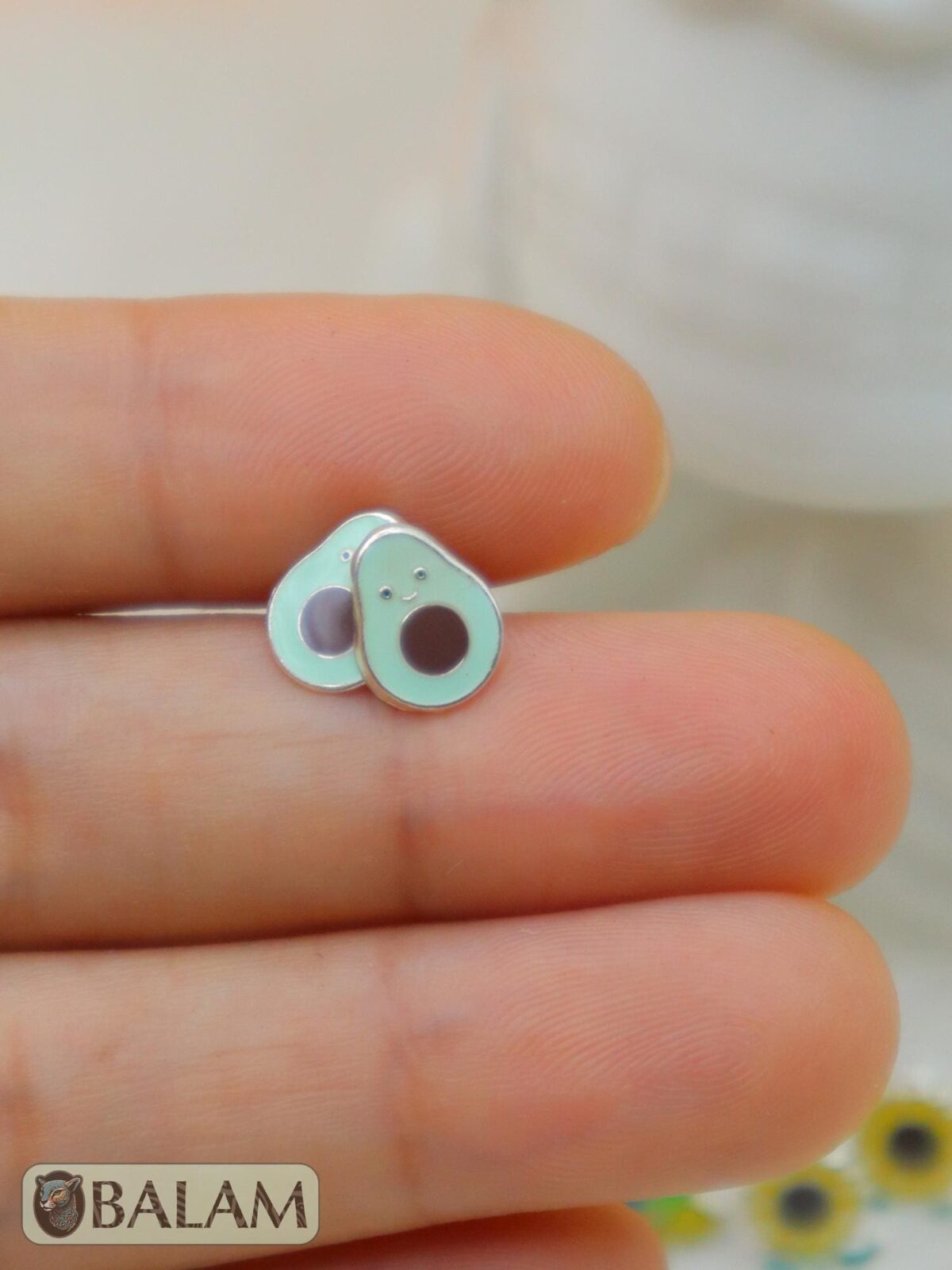 Silver stud earrings,.925 silver earrings, Avocado earrings, Sunflower earrings, Hummingbird earrings, Turtle earrings. - Image 2
