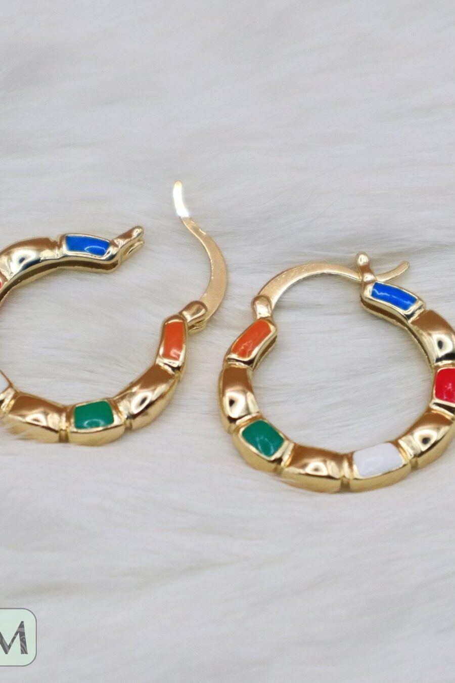 Gold plated earrings, Hoop earrings, Gold plated hoop earrings.