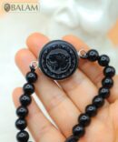 Obsidian bracelet with Mayan symbols, Fossil bracelet, 8.5mm diameter of beads. Adjustable 8 to 10 inches. Healing stones, Protection stones