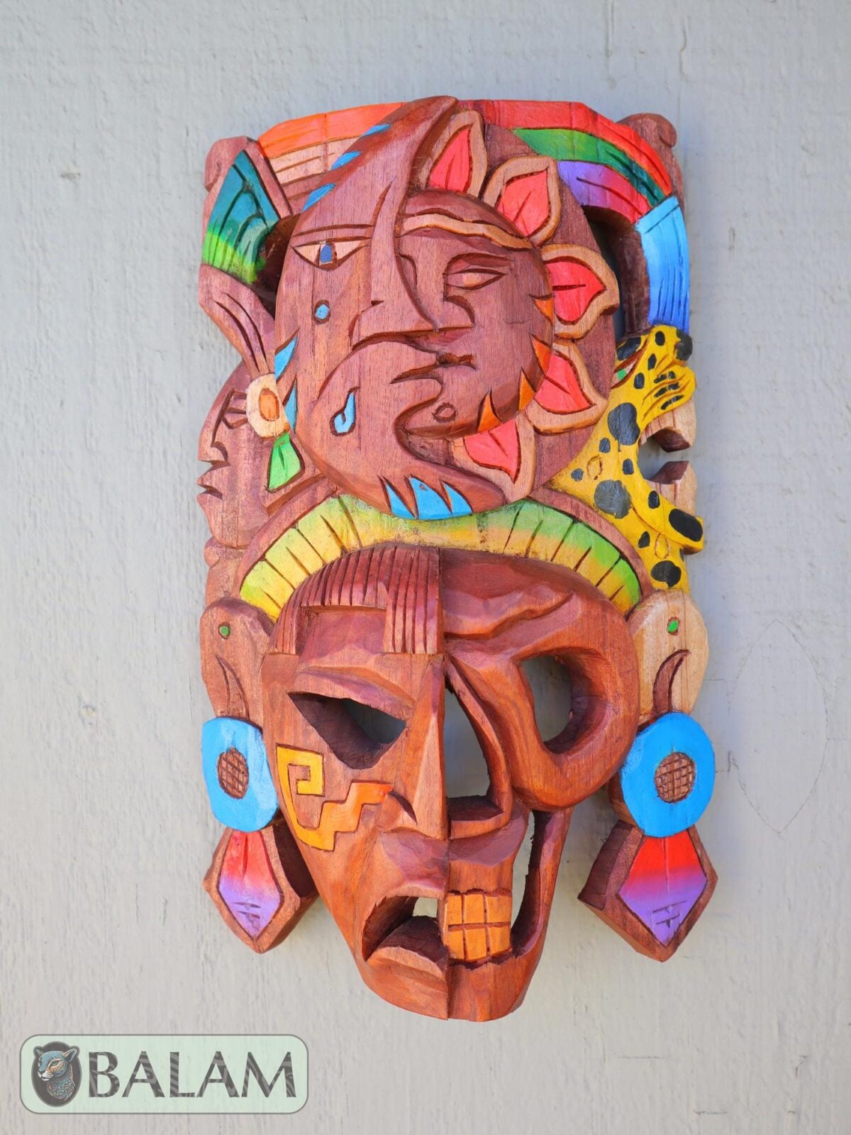 Mayan duality Mask, Cedar wooden duality mask, Duality mask, Eclipse mask, Sun and moon, Mayan duality mask. 15 inches