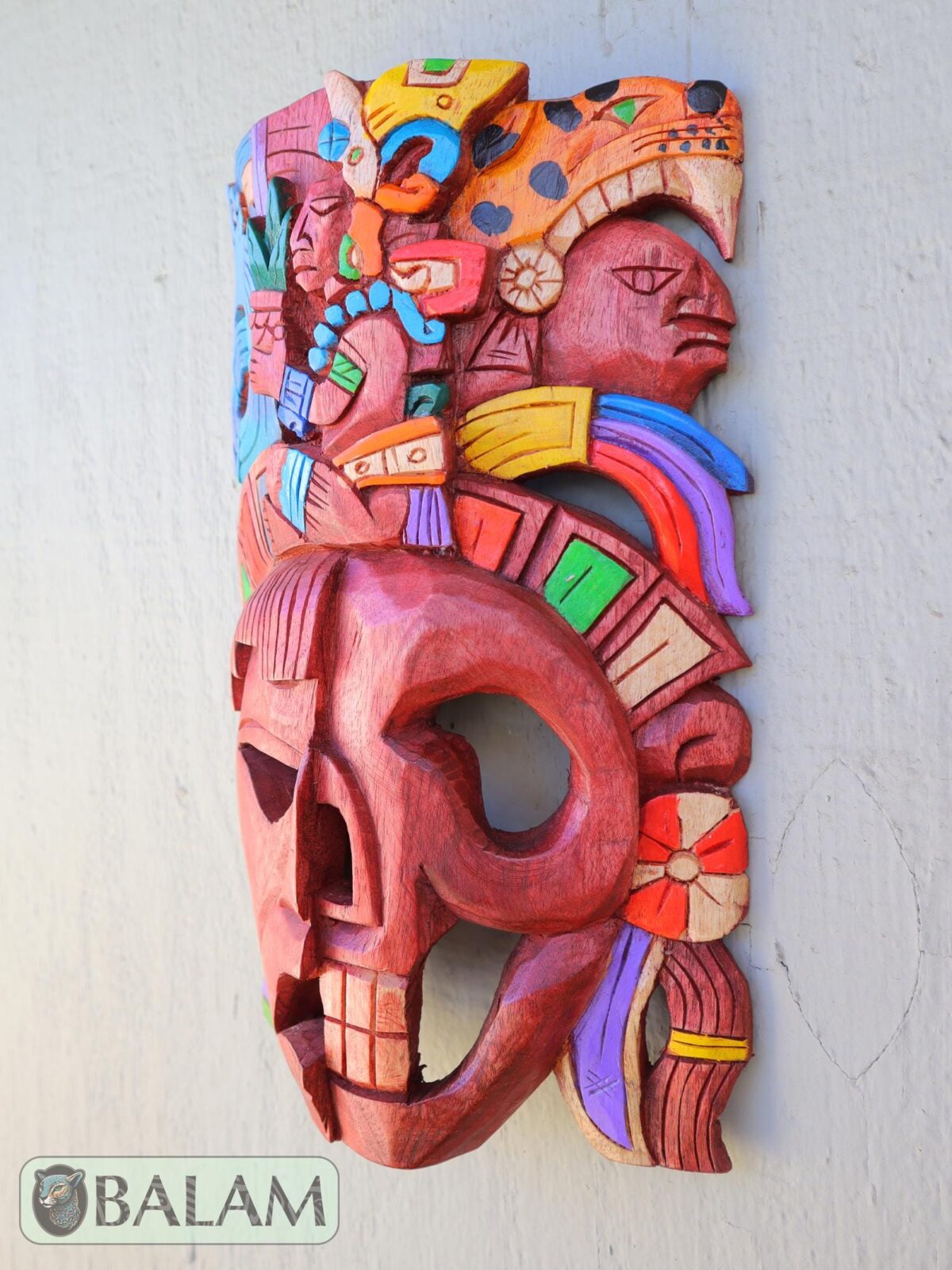Mayan duality Mask, Cedar wooden duality mask, Duality mask, Kukulcan mask, jaguar warrior, Mayan duality mask. 15 inches - Image 4