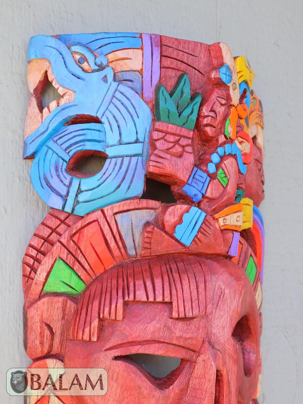 Mayan duality Mask, Cedar wooden duality mask, Duality mask, Kukulcan mask, jaguar warrior, Mayan duality mask. 15 inches - Image 6