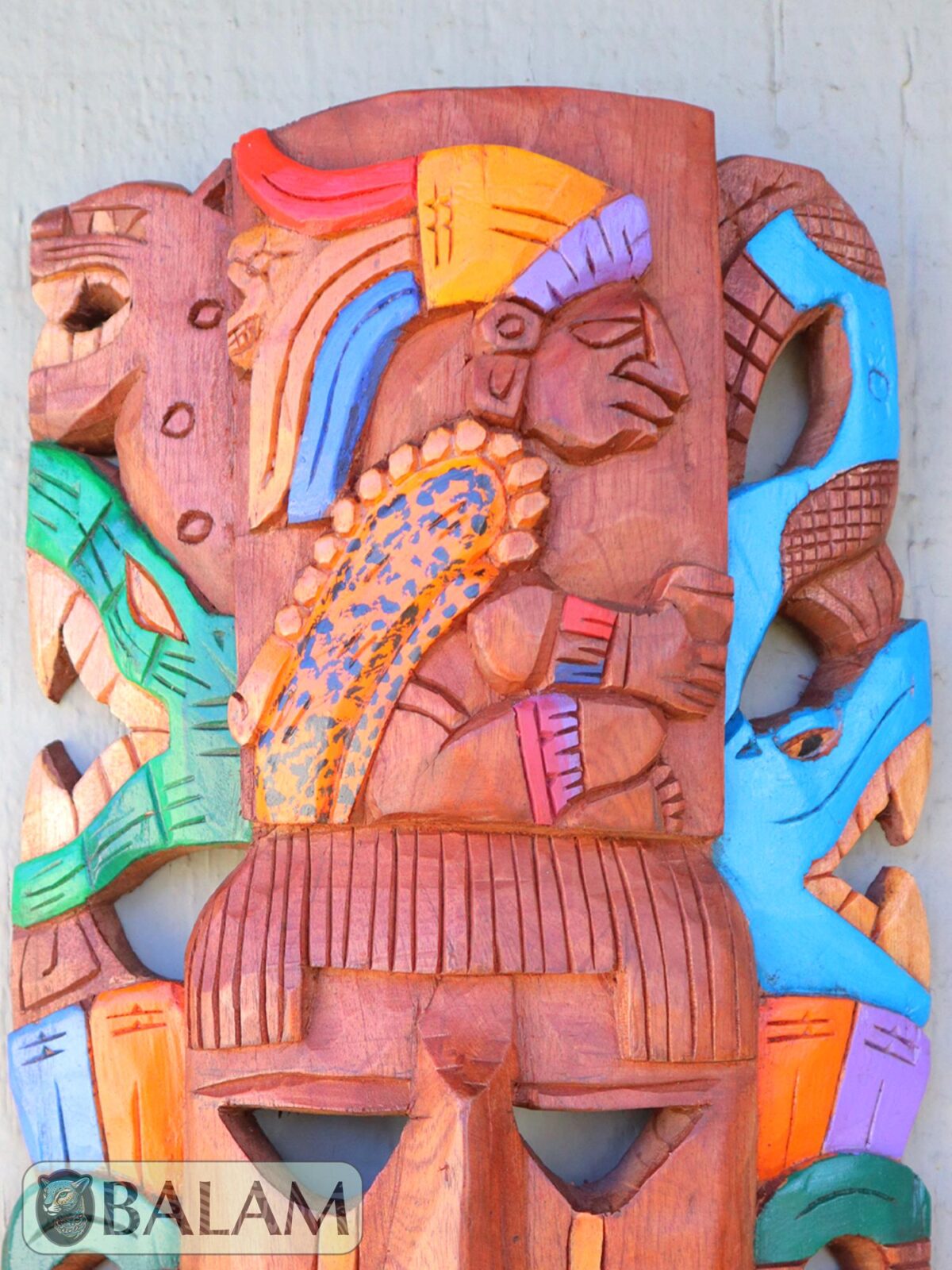 Mayan King Pakal Mask, Cedar wooden Mayan mask, Mayan King mask, Kukulcan snake mask, Jaguar, snake Mayan. 15 inches - Image 3