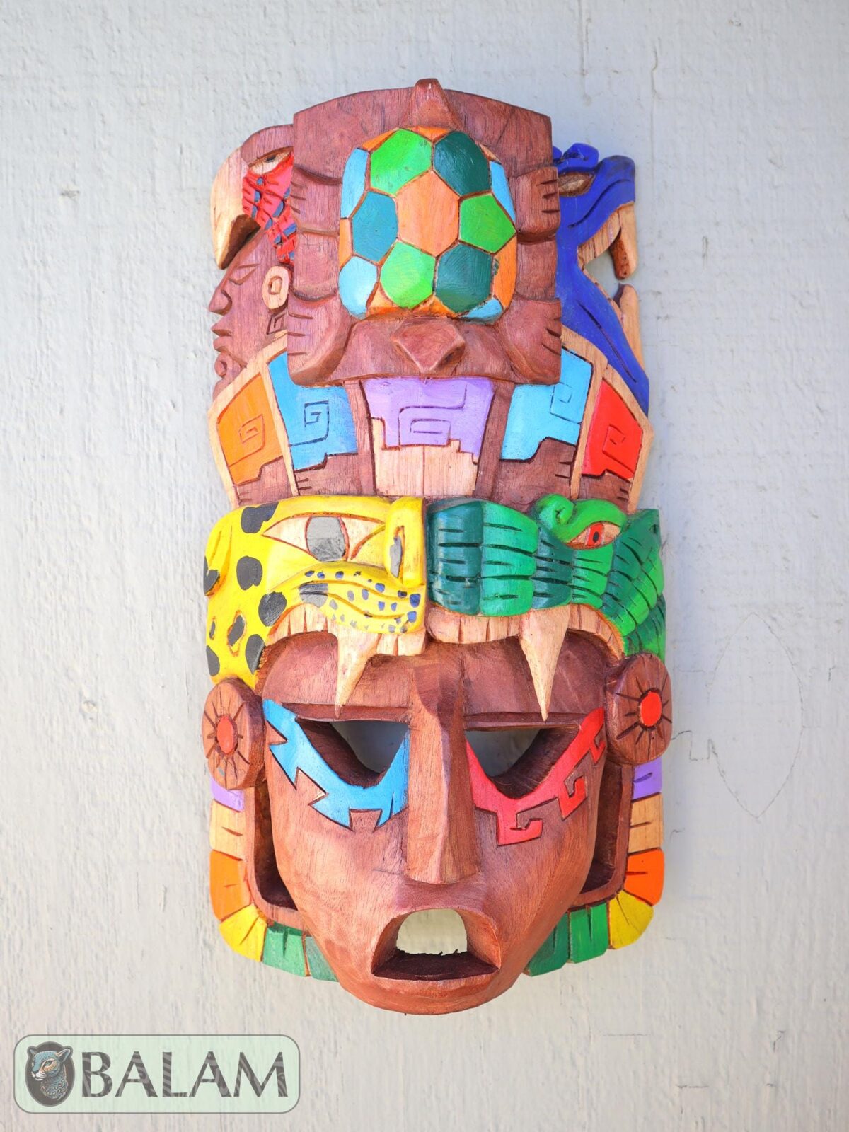 Mayan duality of jaguar and snake Mask, Cedar wooden Mayan mask, Mayan Sea turtle mask, Kukulcan snake mask, Jaguar, snake Mayan. 15 inches