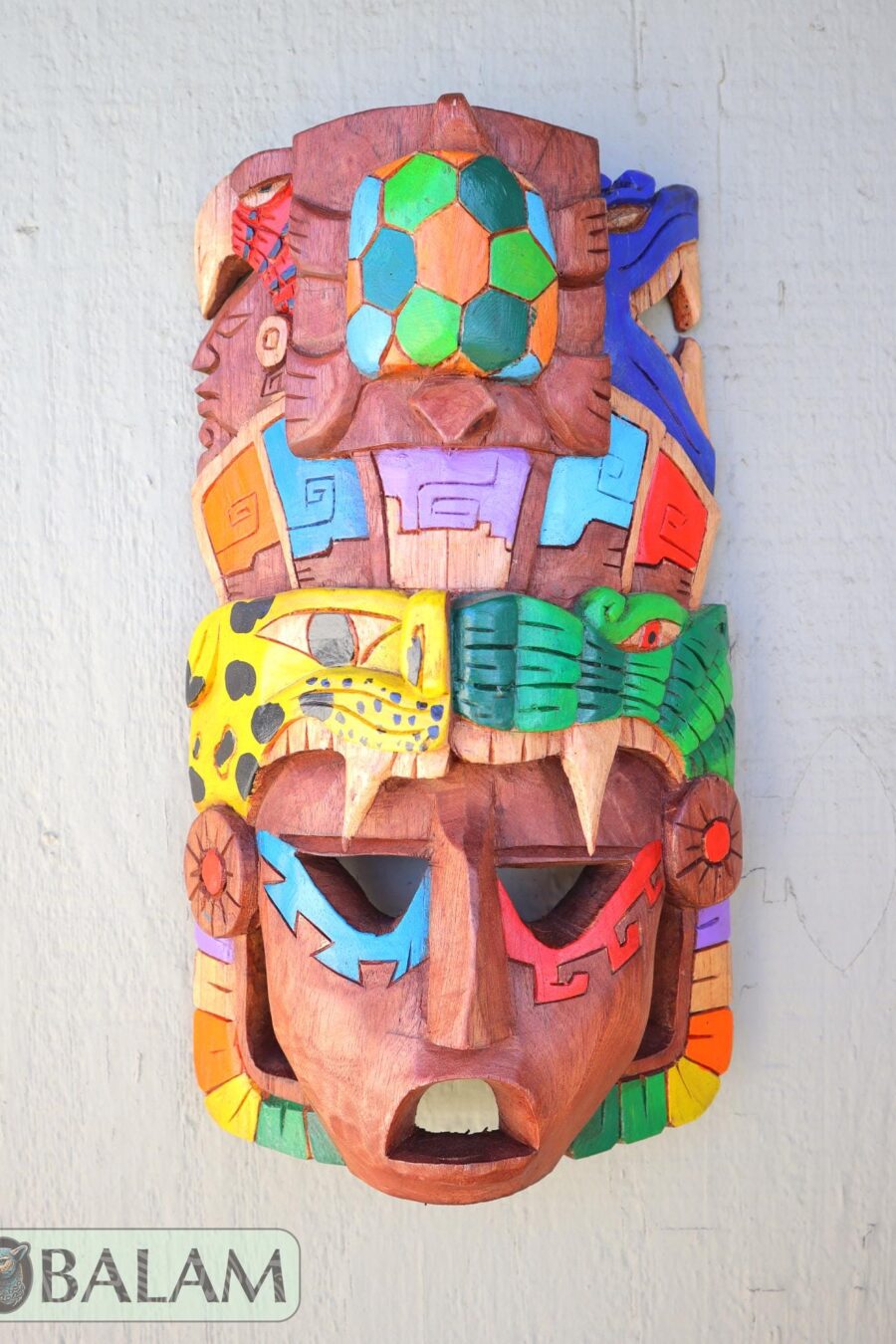 Mayan duality of jaguar and snake Mask, Cedar wooden Mayan mask, Mayan Sea turtle mask, Kukulcan snake mask, Jaguar, snake Mayan. 15 inches