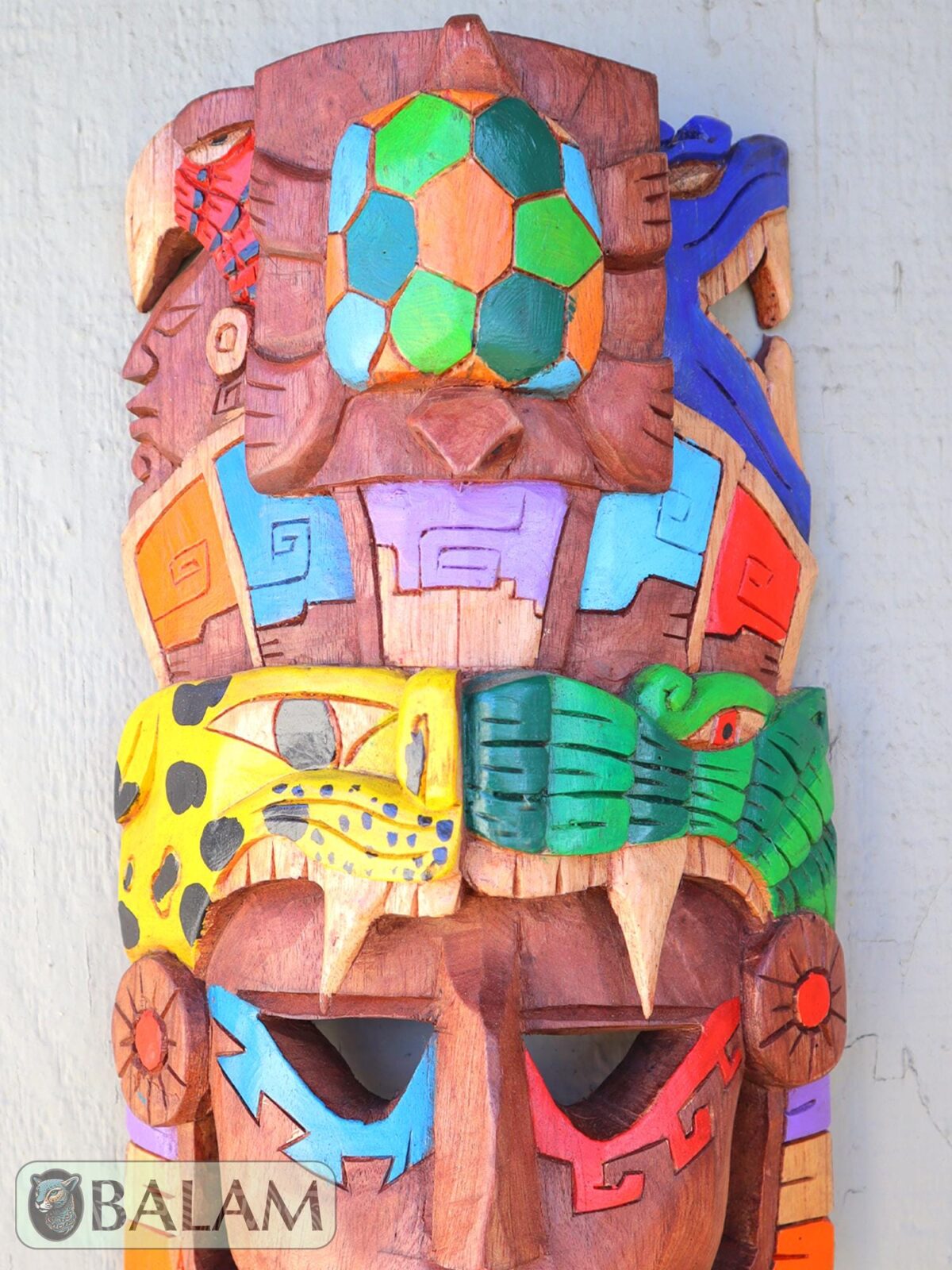 Mayan duality of jaguar and snake Mask, Cedar wooden Mayan mask, Mayan Sea turtle mask, Kukulcan snake mask, Jaguar, snake Mayan. 15 inches - Image 3