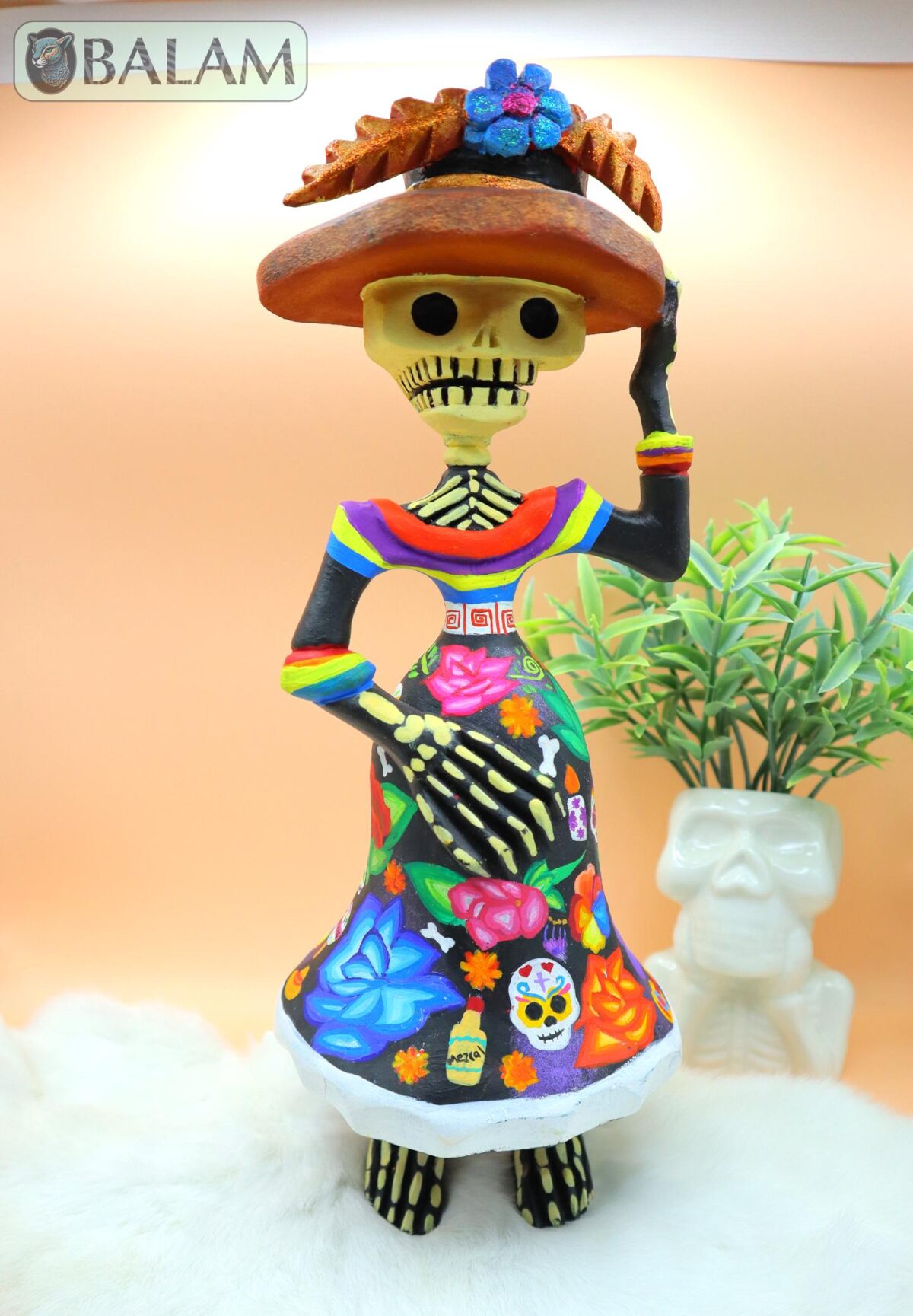 Mexican catrina wooden, Catrina Alebrije, Catrina Sculpture, Dia de los Muertos Alebrije. Day of death alebrije. 12 inches - Image 2