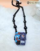 Duality of life and death necklace, Ceremonial Necklace, Obsidian, beads. Teotihuacan mask obsidian with aventurine, turquoise inlays.