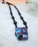Duality of life and death necklace, Ceremonial Necklace, Obsidian, beads. Teotihuacan mask obsidian with aventurine, turquoise inlays.