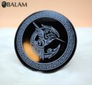 Eclipse Aztec Black Obsidian Mirror, Huitzil-Hummingbird, Mexica symbols, 3.9 inches-Read Description