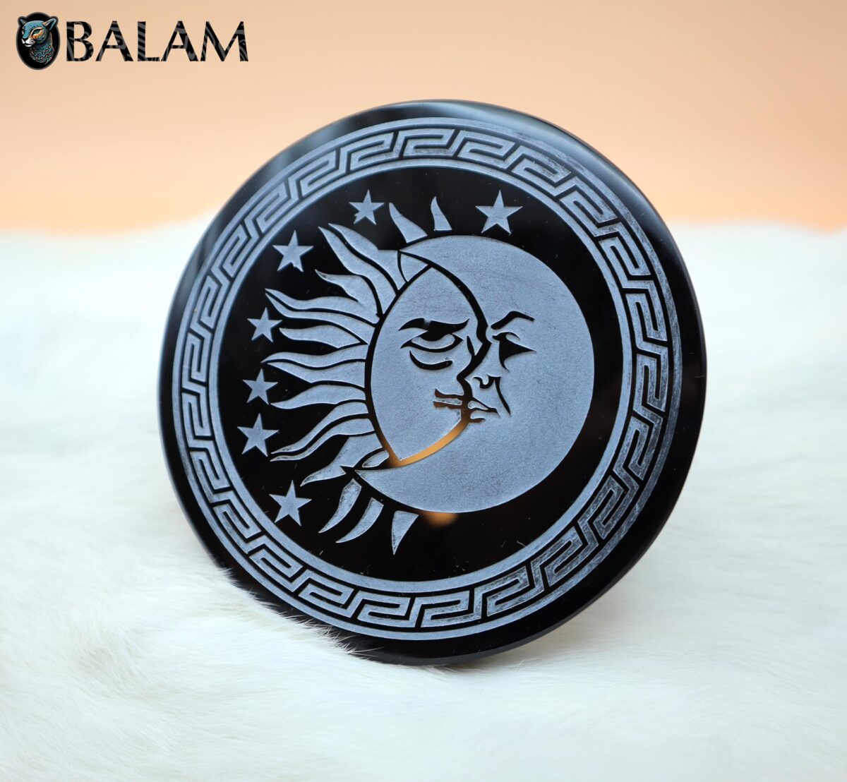Eclipse Aztec Black Obsidian Mirror, Huitzil-Hummingbird, Mexica symbols, 3.9 inches-Read Description