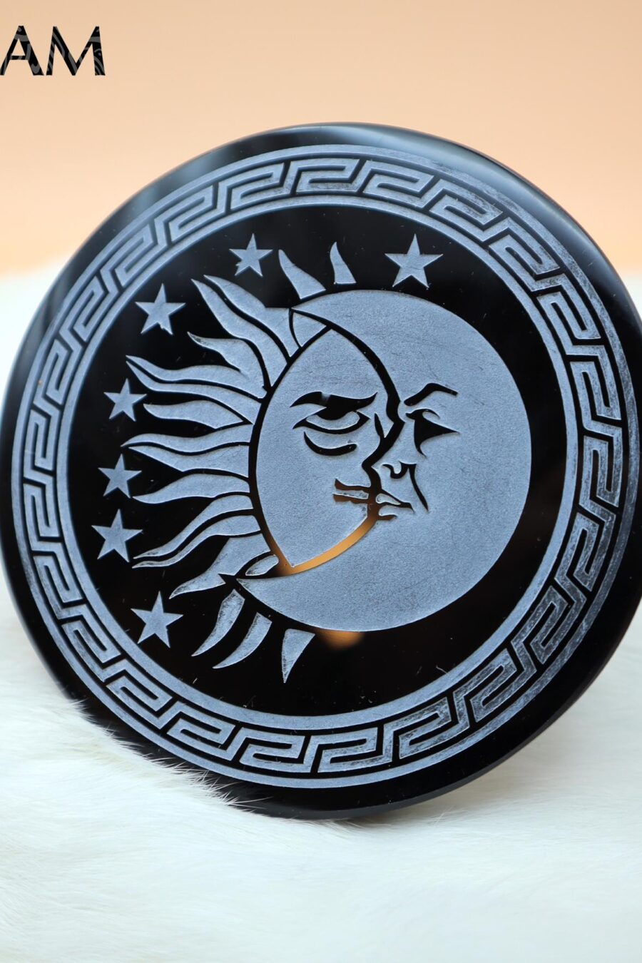 Eclipse Aztec Black Obsidian Mirror, Huitzil-Hummingbird, Mexica symbols, 3.9 inches-Read Description