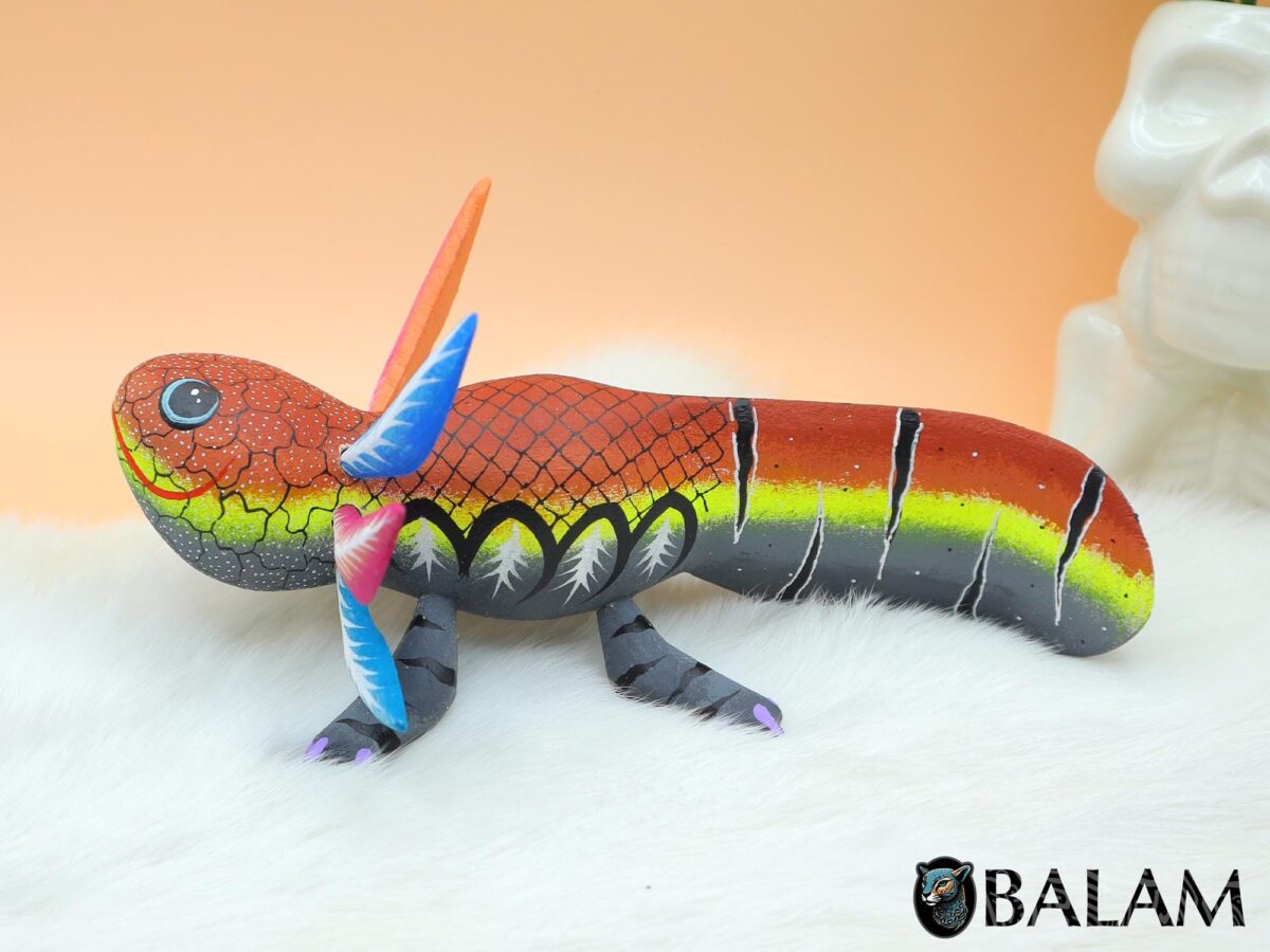Little Ajolote alebrije, Alebrije from Oaxaca, Copal wood sculpture, Alebrije art, cute Axolotl alebrije, Salamander, Cute axolotl alebrije. - Image 4