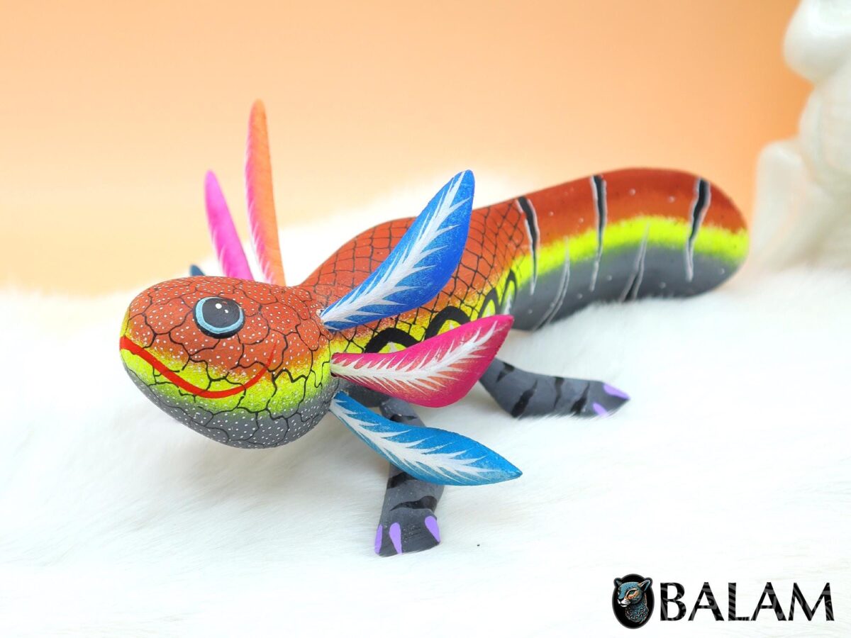 Little Ajolote alebrije, Alebrije from Oaxaca, Copal wood sculpture, Alebrije art, cute Axolotl alebrije, Salamander, Cute axolotl alebrije.