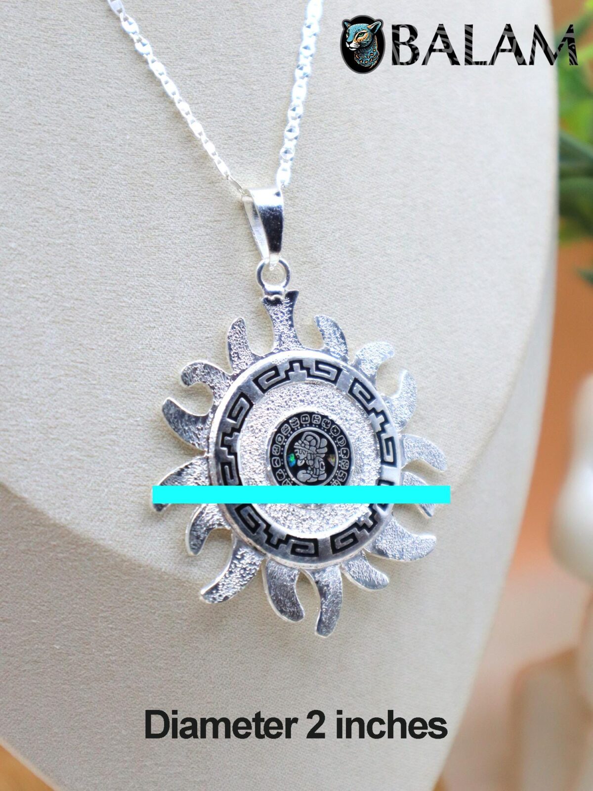 Silver Sun pendant, Mayan Calendar sun, 2 inches pendant, 925 silver. Mayan symbols. Read Description - Image 5