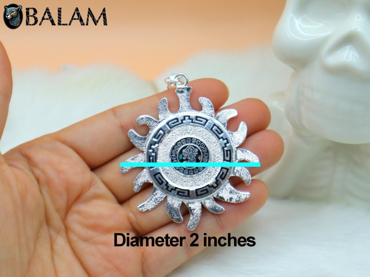 Silver Sun pendant, Mayan Calendar sun, 2 inches pendant, 925 silver. Mayan symbols. Read Description - Image 7