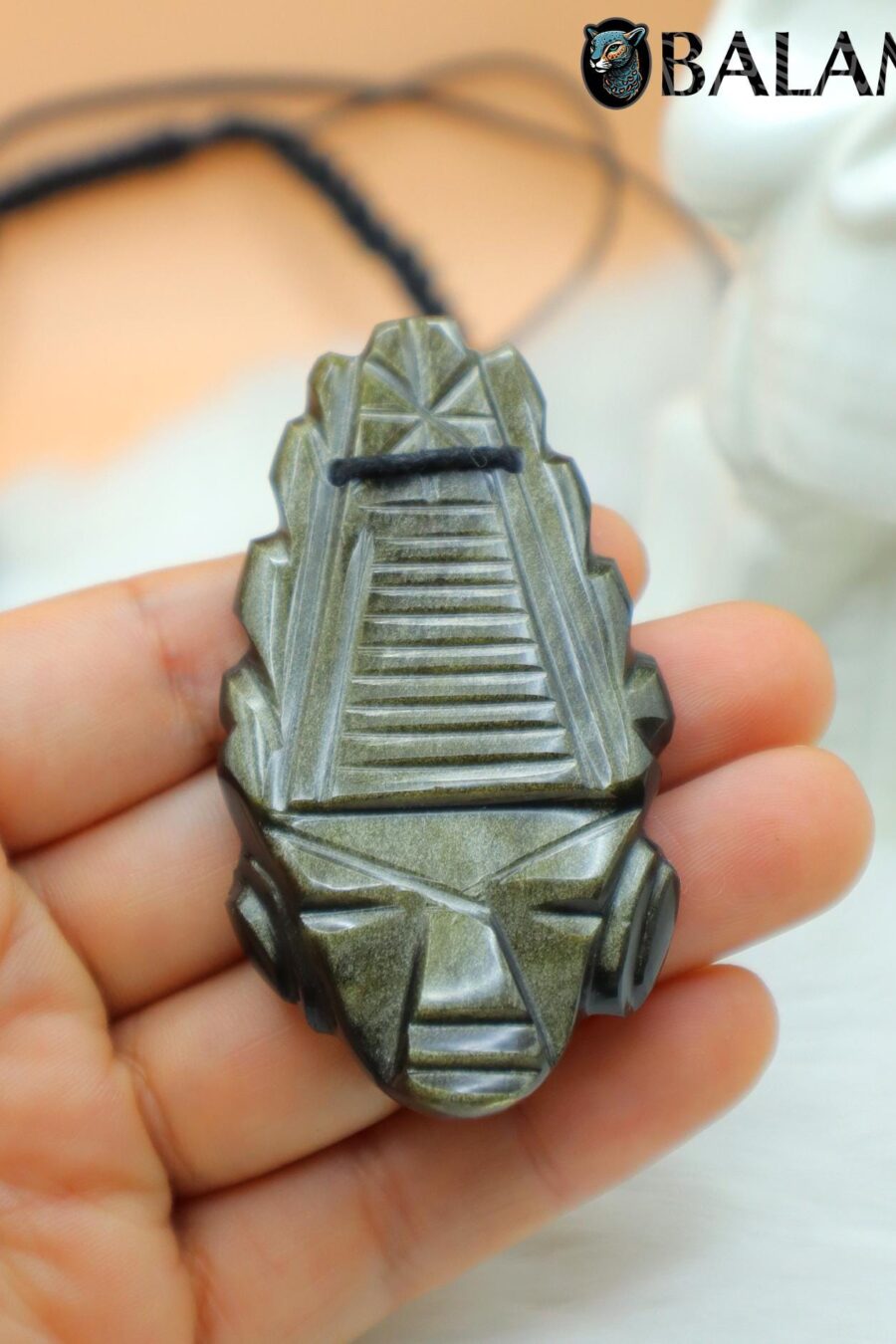 Obsidian Mask necklace, Obsidian Beads, Ceremonial Necklace, Obsidian.
