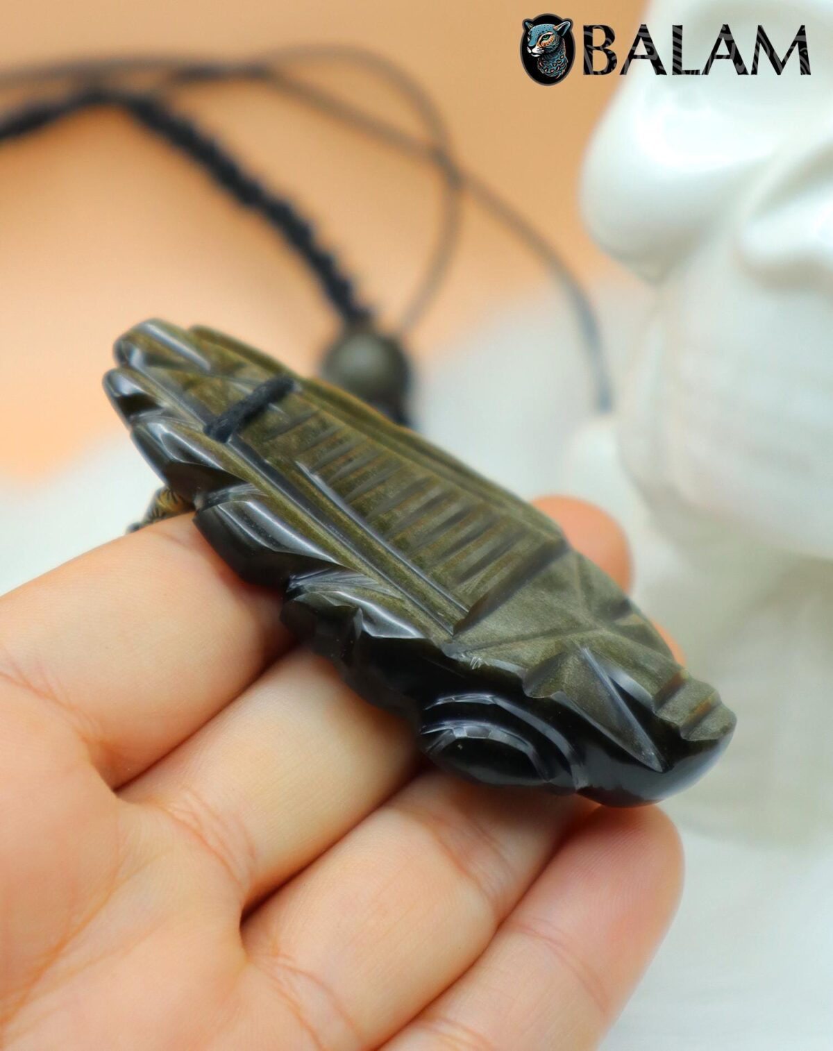 Obsidian Mask necklace, Obsidian Beads, Ceremonial Necklace, Obsidian. - Image 5