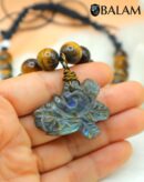 Quetzalcoatl necklace, Ceremonial Necklace, Aztec deity, Kukulcan Mayan deity, Labradorite carved, tigers' eye beads. Read DESCRIPTION