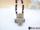 Fossil Mayan Mask Ceremonial Necklace, Aventurine and obsidian bead Necklace, Mayan mask, Protective Necklace, Native Mayan.
