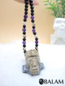 Fossil Mayan Mask Ceremonial Necklace, Aventurine and obsidian bead Necklace, Mayan mask, Protective Necklace, Native Mayan.