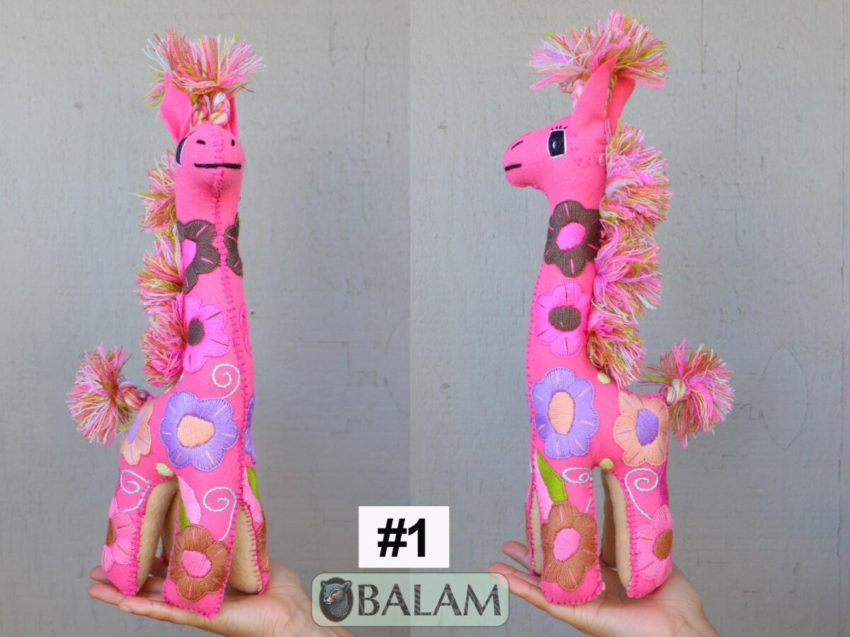 Giraffe stuffed animal, Colorful Mexican handmade plushies, stuffed natural felt animals, Mexican toys, Giraffe Plushies. 16'' tall - Image 2