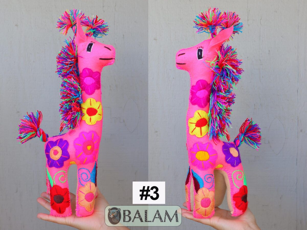 Giraffe stuffed animal, Colorful Mexican handmade plushies, stuffed natural felt animals, Mexican toys, Giraffe Plushies. 16'' tall - Image 4