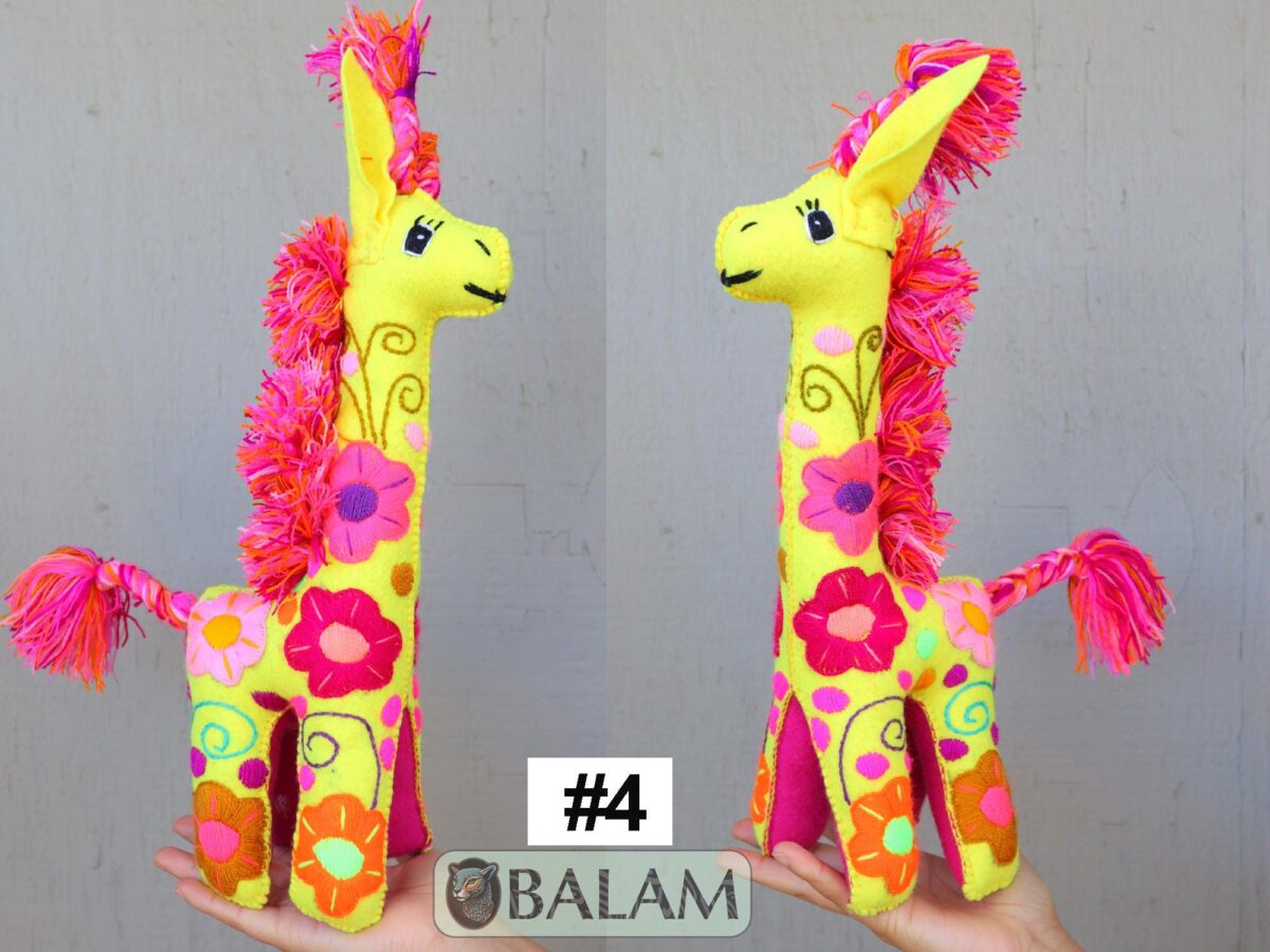 Giraffe stuffed animal, Colorful Mexican handmade plushies, stuffed natural felt animals, Mexican toys, Giraffe Plushies. 16'' tall - Image 5