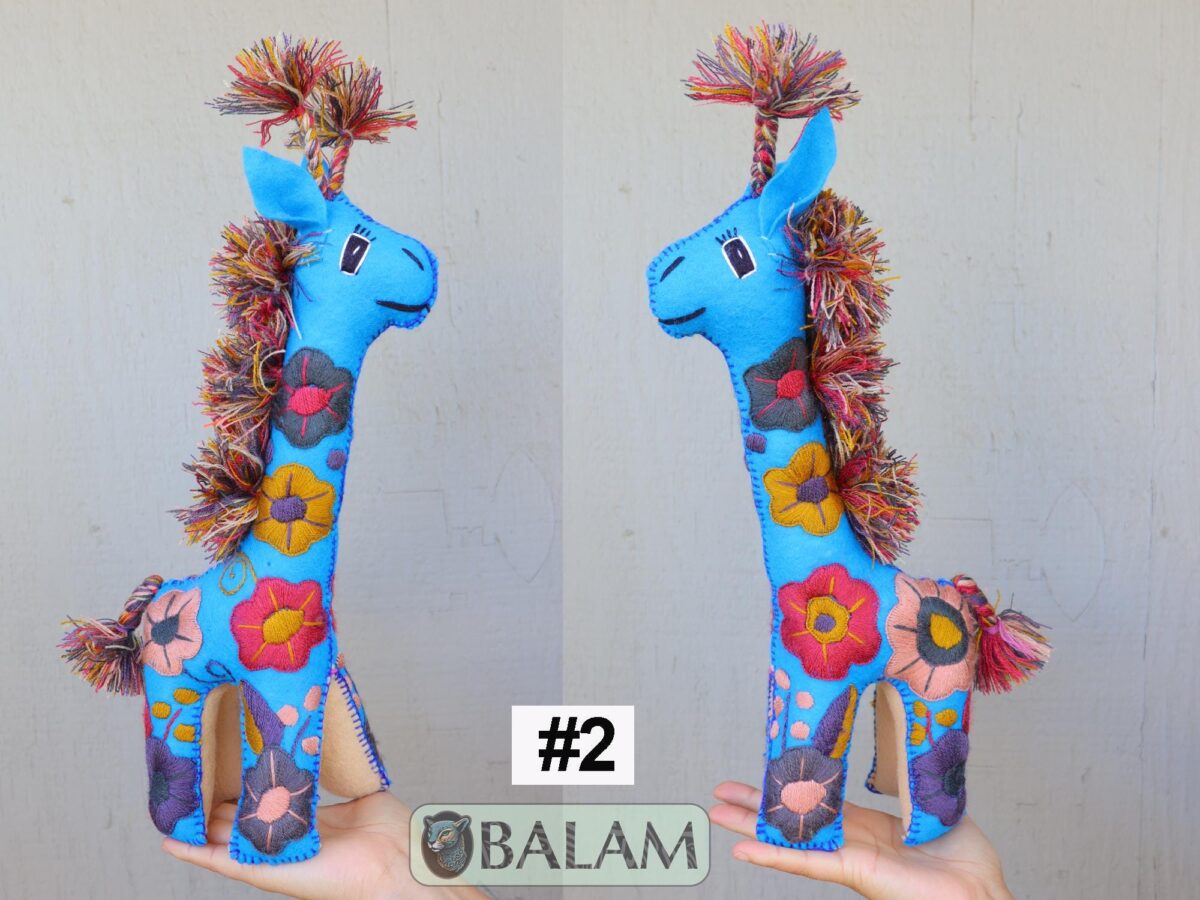 Giraffe stuffed animal, Colorful Mexican handmade plushies, stuffed natural felt animals, Mexican toys, Giraffe Plushies. 16'' tall - Image 3