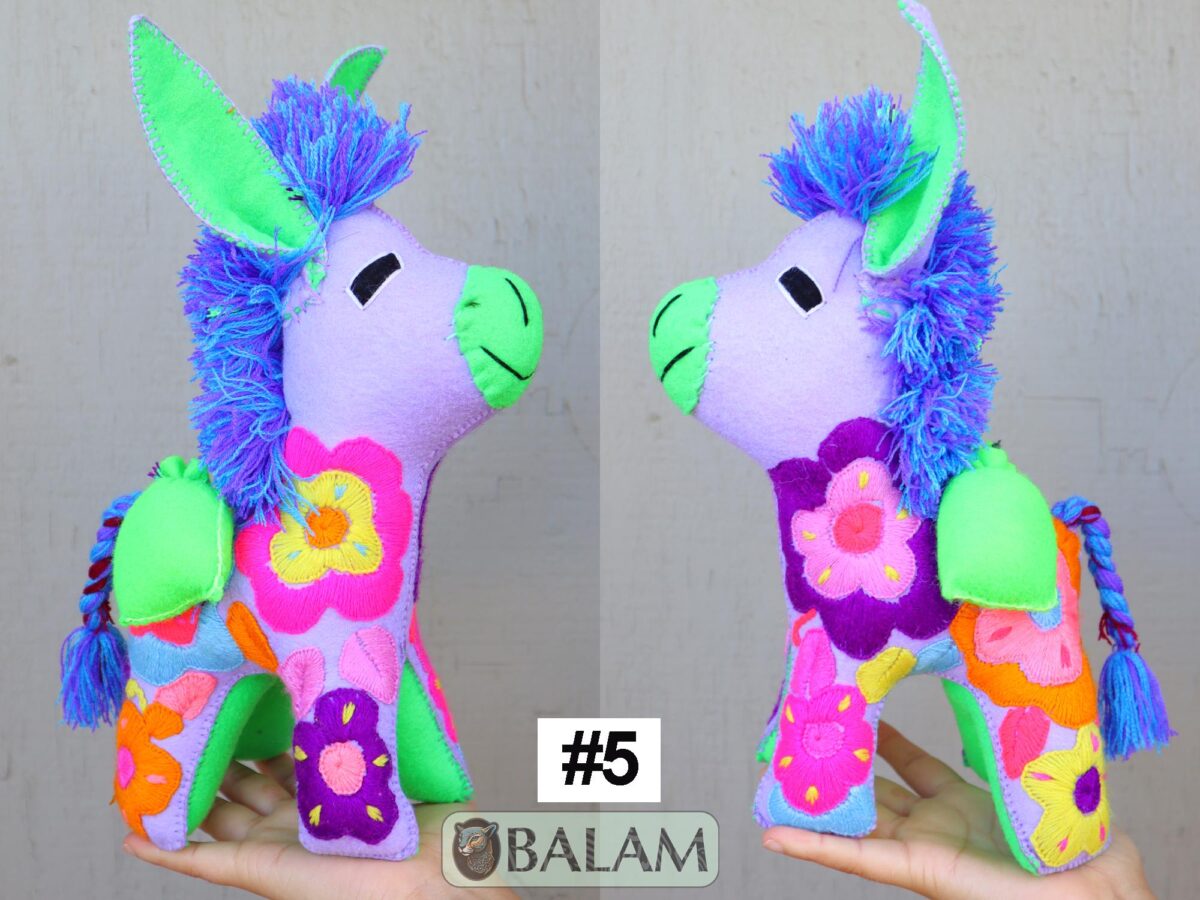 Donkey stuffed animal, Lion stuffed animal, Colorful Mexican handmade plushies, stuffed natural felt animal, Donkey Plushies. 10 - 12'' tall - Image 6