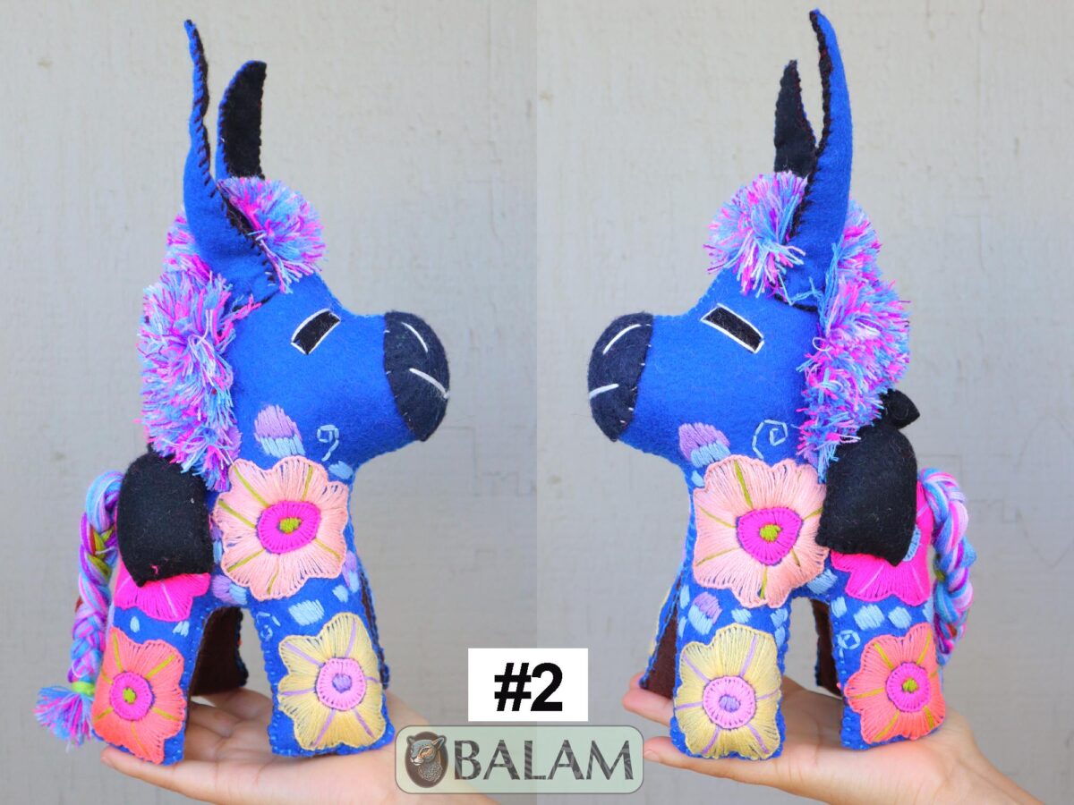 Donkey stuffed animal, Lion stuffed animal, Colorful Mexican handmade plushies, stuffed natural felt animal, Donkey Plushies. 10 - 12'' tall - Image 3