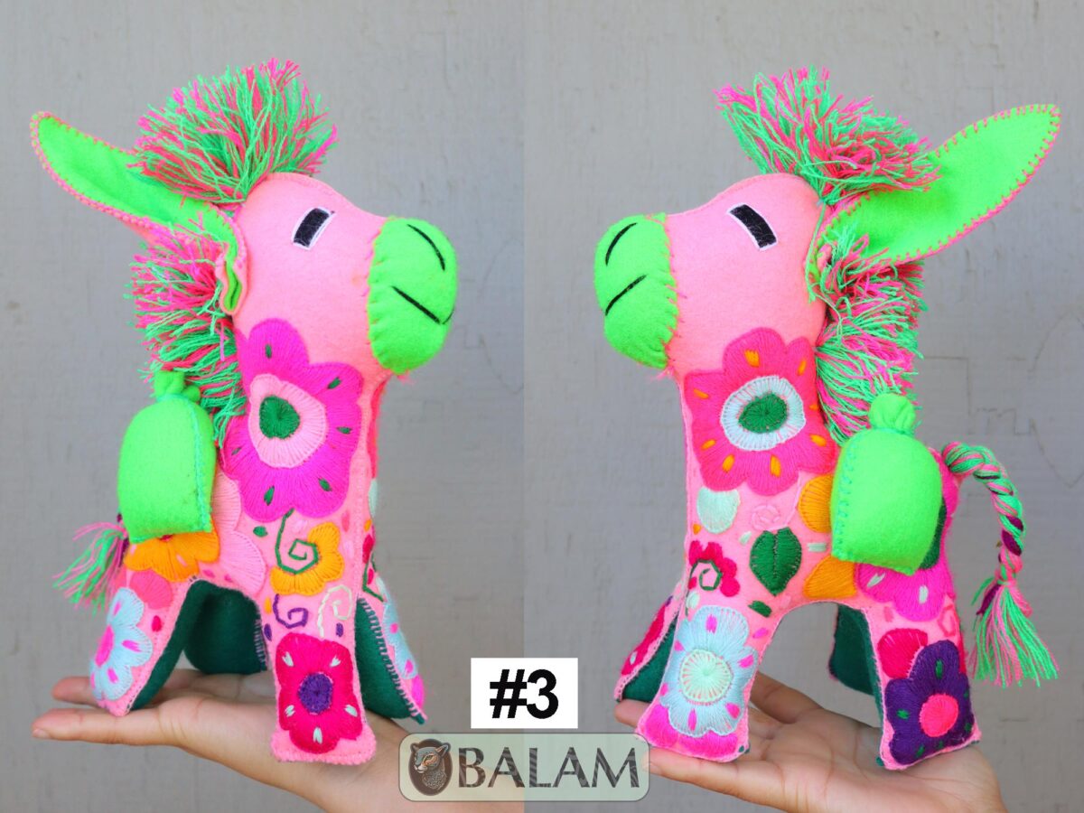 Donkey stuffed animal, Lion stuffed animal, Colorful Mexican handmade plushies, stuffed natural felt animal, Donkey Plushies. 10 - 12'' tall - Image 4