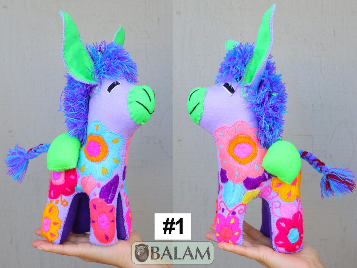 Donkey stuffed animal, Lion stuffed animal, Colorful Mexican handmade plushies, stuffed natural felt animal, Donkey Plushies. 10 - 12'' tall - Image 2