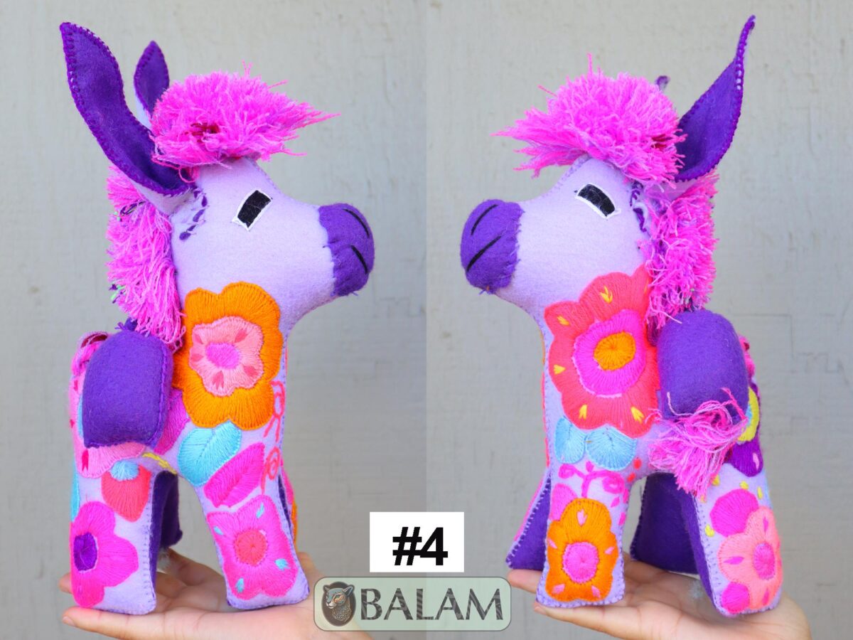 Donkey stuffed animal, Lion stuffed animal, Colorful Mexican handmade plushies, stuffed natural felt animal, Donkey Plushies. 10 - 12'' tall - Image 5