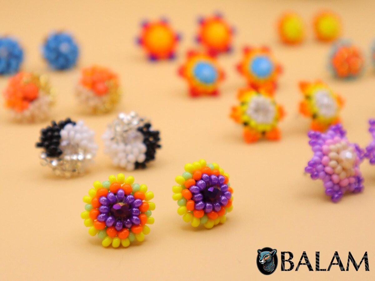 Stud Earrings, Mexican bead stud earrings, Mexican stud, Bead stud. - Image 3
