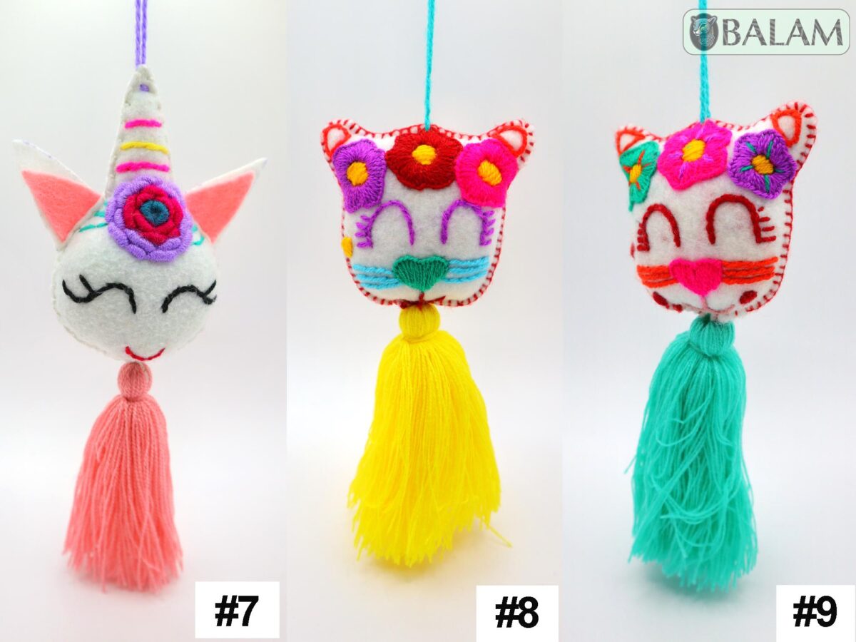 Mexican Cat Pom Pom tassel, Unicorn ornament, Cat Ornament, Unicorn tassel, Mexican Felt Pom Pom, Tassel. - Image 6
