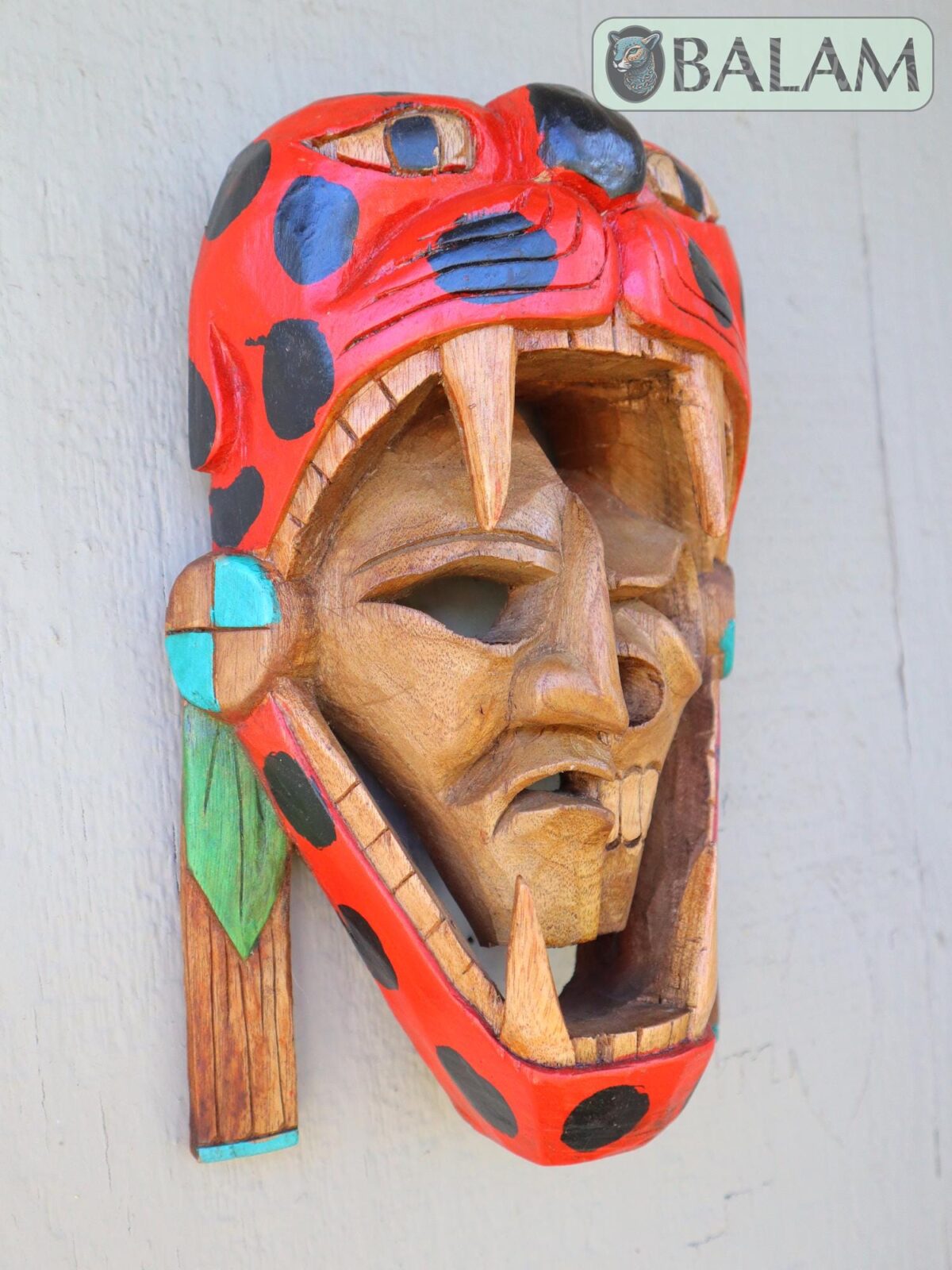 Mayan Warrior Mask, Cedar wooden duality mask, Duality mask, jaguar mask, Jaguar duality warrior mask, Mayan duality mask. 12 inches, Heavy - Image 3