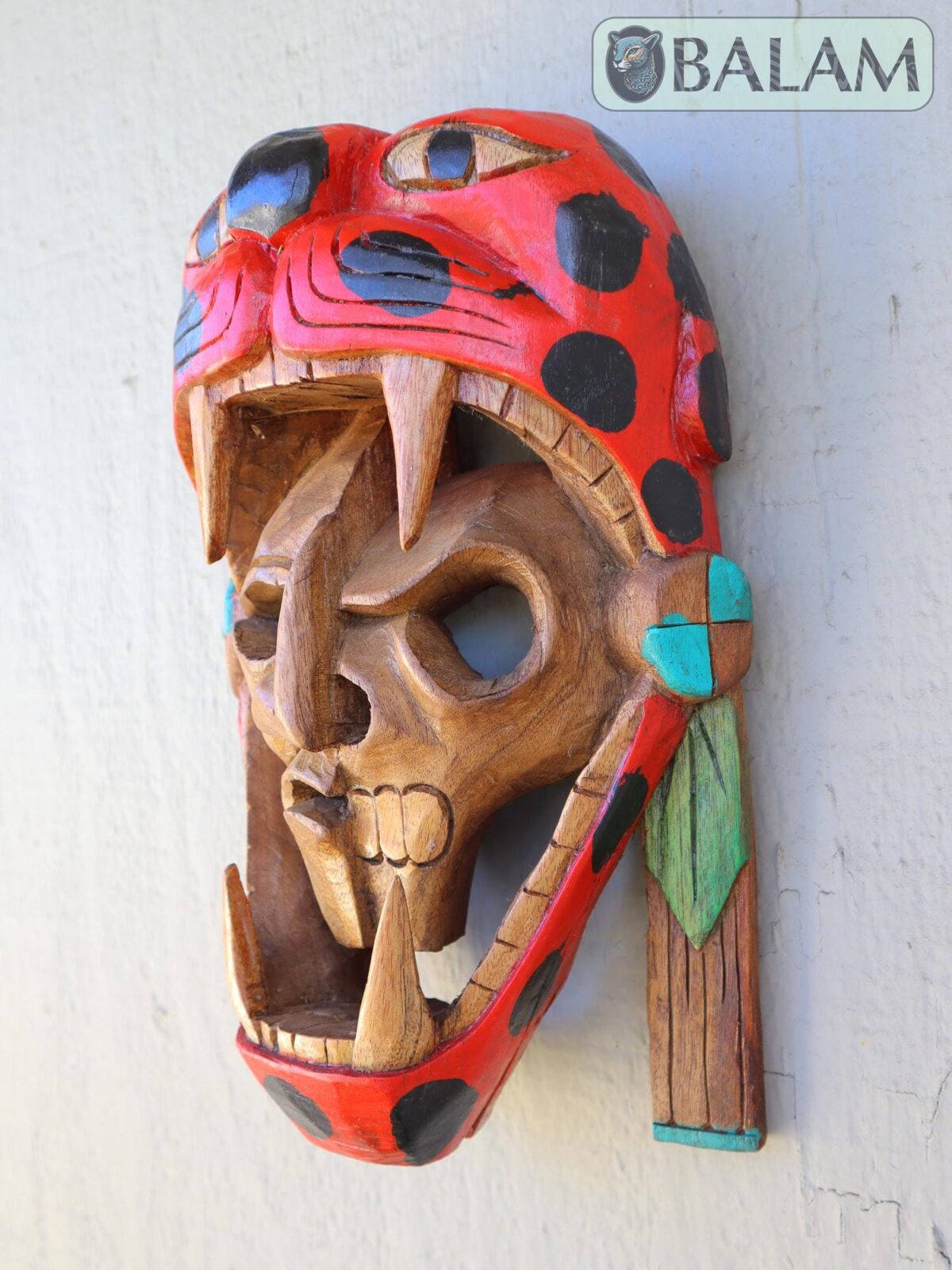 Mayan Warrior Mask, Cedar wooden duality mask, Duality mask, jaguar mask, Jaguar duality warrior mask, Mayan duality mask. 12 inches, Heavy - Image 4