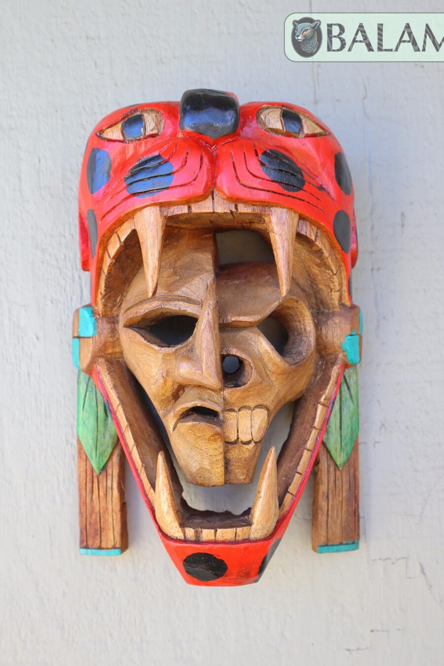 Mayan Warrior Mask, Cedar wooden duality mask, Duality mask, jaguar mask, Jaguar duality warrior mask, Mayan duality mask. 12 inches, Heavy