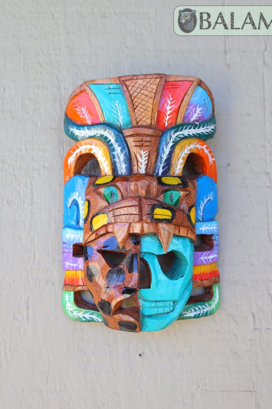 Mayan Warrior Mask, Cedar wooden duality mask, Duality mask, jaguar mask, Jaguar duality warrior mask, Mayan duality mask. 8 inches