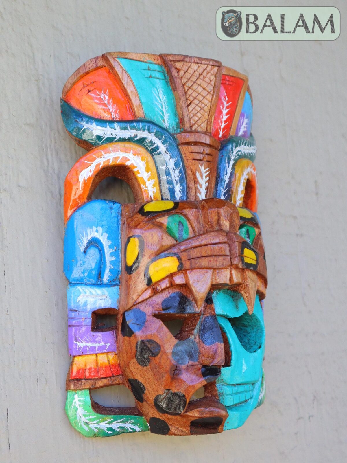 Mayan Warrior Mask, Cedar wooden duality mask, Duality mask, jaguar mask, Jaguar duality warrior mask, Mayan duality mask. 8 inches - Image 3