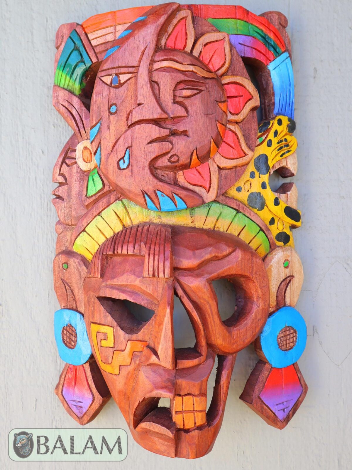 Mayan duality Mask, Cedar wooden duality mask, Duality mask, Eclipse mask, Sun and moon, Mayan duality mask. 15 inches - Image 2